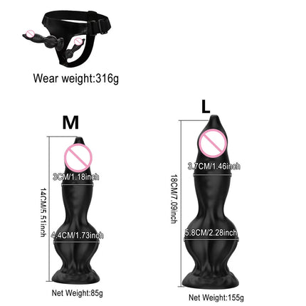 Adjustable Strap-On Harness with Double Dog's penis Attachment – Soft Silicone Strap On for Couples, Hands-Free Wearable Penetr