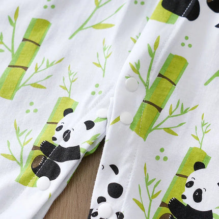 Baby's New Chinese Style Jumpsuit With Pure Cotton Buckle Design And Panda Print Baby Spring And Autumn Clothes