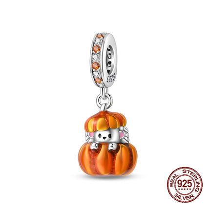 Autumn New 925 Sterling Silver Brown Maple Leaf Pumpkin Bee Charms Bead Fit 3mm 925 Original Bracelets DIY Jewelry Warm Gift