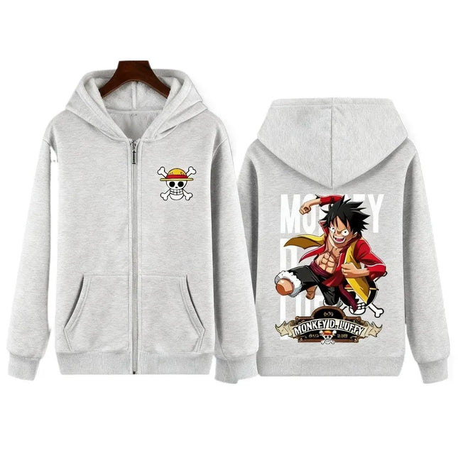 New One Piece Anime Hoodie Zip Up Jacket D Luffy Print Kids Hooded Sweatshirt Daily Casual Streetwear Tops 100-160cm