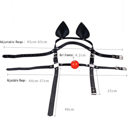 Fetish Bdsm Couples Flirt Erotic Costumes Adjustable Slave Head Leather Bondage Strap Harness Mouth Gag Ball for Men Women