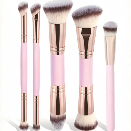 Double Ended Foundation Brush Set Flat Top Angled Contour Makeup Brushes For Liquid Powder Cream Blending