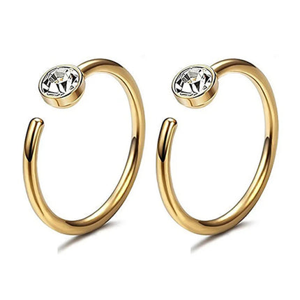 2pcs Hypoallergenic Stainless Steel Cubic Zirconia Round Ball Hoop Earrings Simple School Style Earrings Trendy Ear Jewelry