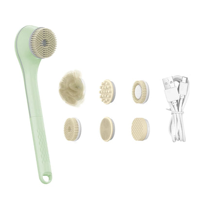 Electric Brush Scrubber for Shower IPX7 Waterproof 3 Gears 6-in-1 Shower Brush Heads Cordless Exfoliating Bath Brush with Long H
