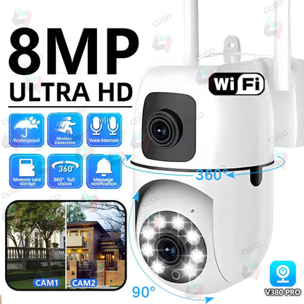 8MP HD Wifi Camera Security Wireless Outdoor Waterproof Dual Lens Dual Screen AI Human Tracking Color Night Vision Baby Monitor