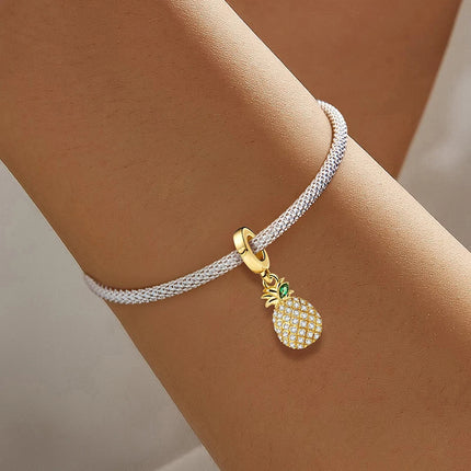 925 Sterling Silver Pink Cake Cherry Pineapple Strawberry Cherry Pendant Charm Ball Suitable for Bracelets DIY Women's Jewelry