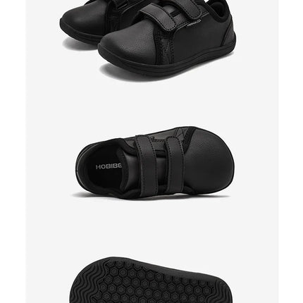 HOBIBEAR Boys Girls Barefoot Shoes Kids Wide Toe Minimalist Sneakers Lightweight Hook Loop Artificial Leather Shoes