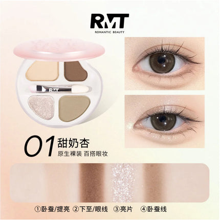 RMT Romantic Beauty Eye Shadow Silkworm Palette - Four Colors Matte Contouring & Brightening Eyeshadow Palette