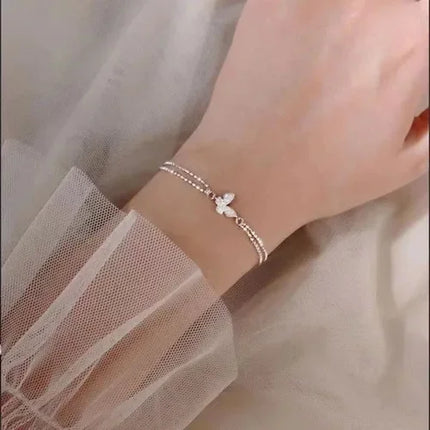 925 Sterling Silver Bracelet Double Layer Pearl Bracelet for Women Girl Vintage Luxury Design Bead Korean Jewelry Charm Bracelet