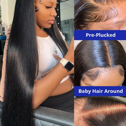 40 Inch Bone Straight Human Hair Wig 13x4 13x6 HD Transparent Lace Wigs Brazilian Full Lace Frontal Wig For Women 300% Density