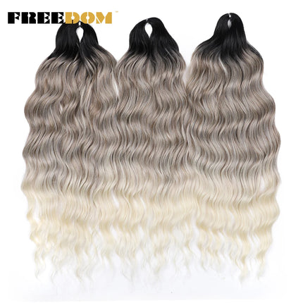 FREEDOM Synthetic Curly Braiding Hair Extensions 24 inch/60 cm Long Deep Wavy Twist Crochet Braids Hair Ombre Brown Rainbow Hair
