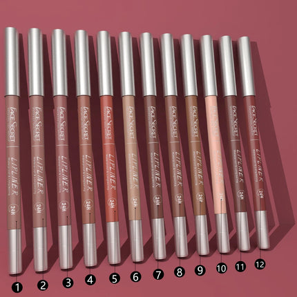 12 Color Waterproof Lip Liner Pencil , Long-Lasting,Velvet Weightless Precise Liner with Super Soft Blendable Texture Matte Soft