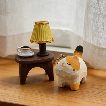 Cute Golden gradient Cat Figurine Decorative Wooden Ornament Miniature Kitten Home Bedroom Office Desk Decoration Gift Statue