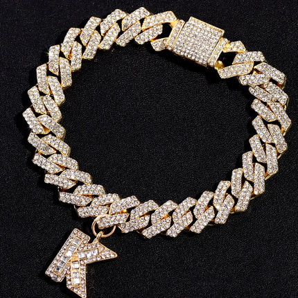 New 14MM Iced Out Cuban Chain 26 Initial Letter Anklets for Women Bling Paved Rhinestone Hip Hop Ankle Bracelet Barefoot Jewelry