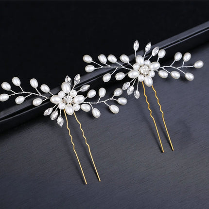 Elegant Pearl Crystal Hairpin Wedding Bridal U-shaped Metal Hair Comb Forks Hairstyle Clips Jewelry Accessories Design Tools