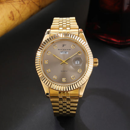 Classic Men's Steel Strap Luxury Wristwatch Business Calendar Stainless Steel Round Male Quartz Watches Clock Wristwatches ﻿