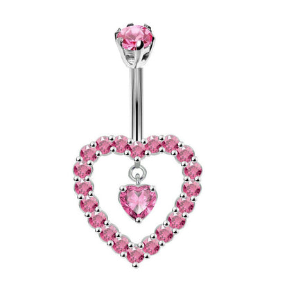 Pink Heart Shaped Navel Ring Ornament Water Drop 14G Belly Button Piercing Barbell Pendant Belly Nombril Piercing Women Jewelry