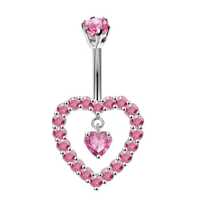 Pink Heart Shaped Navel Ring Ornament Water Drop 14G Belly Button Piercing Barbell Pendant Belly Nombril Piercing Women Jewelry