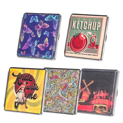 Creative Cigarettes Case Hold 20 Sticks Printed Leather Cigarette Case Smoking Box Sleeve Pocket Tobacco Pack Women Girls Gift