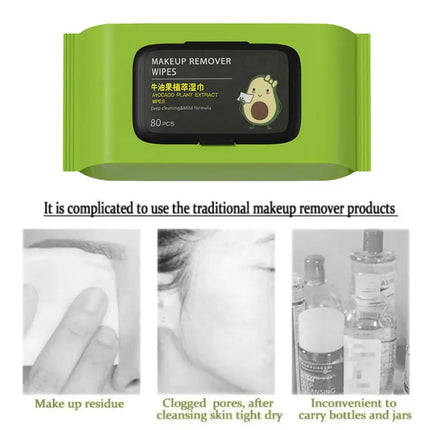 12/80 PCS Avocado Scented Makeup Removing Wipes - Deep Cleansing, Travel-Friendly, Single-Use