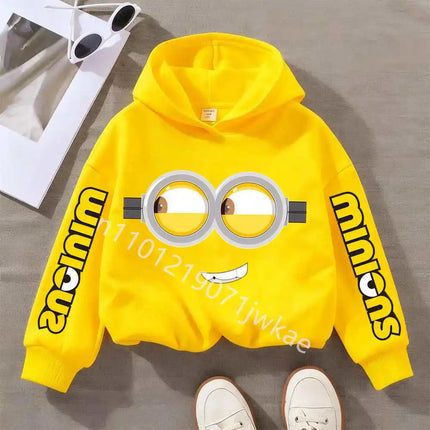 Minions Boys and Girls Hooded Yellow Sweatshirts Children's Autumn and Winter Casual Fashion Printed Warm Pullover Sweatshirts