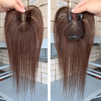 Summer Hair Topper For Thin Hairpart Breathable Handmade Lace Base Natural Human Hair Clip In Extensions 10inch 25cm Brown Black