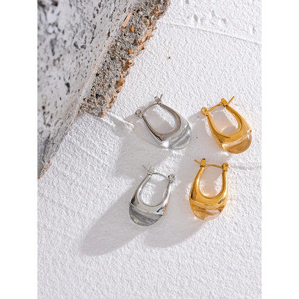 Yhpup Textured Cast Stainless Steel Hoop Earrings Inalid Transparent Resin Fashion Golden Jewelry Aretes De Mujer Modernos