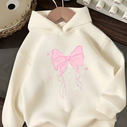 Girls Hooded Sweatshirt  American Bow Pattern Loose Pullover Fun Print Design for Girls Casual Long Sleeve Pullover with Pockets