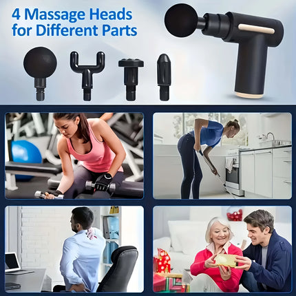 1pc Powerful Cordless Massage Gun with LED Display - Deep Tissue Muscle Relaxer, 4 Interchangeable Heads, 1200mAh Lithium Batter