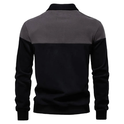 2025 New Arrival Long-Sleeve Polo-Collar Sweatshirt for Men, High-Quality Patchwork Casual Top