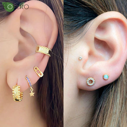 925 Silver Needle Fashion Heart Gold Color Stud Earrings for Women Exquisite Zircon Small Earrings Luxury Ear Piercing Jewelry