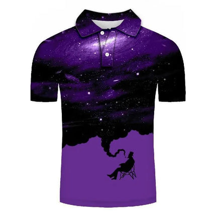 Summer Casual 3D Digital Printed Polo Shirt with Collar for Elderly and Smoking Short Sleeved Top