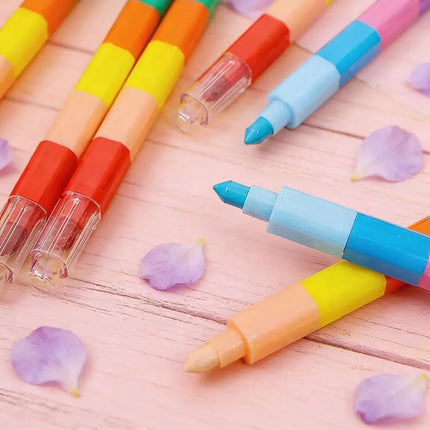 6/12pcs 12 Colors Stackable Crayons Creative Rainbow Building Blocks Coloring Oil Painting Stick Student Stationery YMY