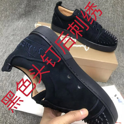 CL Red Bottom Fashionable Embroidered Men's Shoes Fur Slip-On Black Casual Cross-Border Leather Upper All Seasons Wear