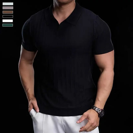 Business Casual Summer New Style Short Sleeve Polo Shirt Men's Knitted Slim Fit Collared Top Trendy Ins Style AE Stock