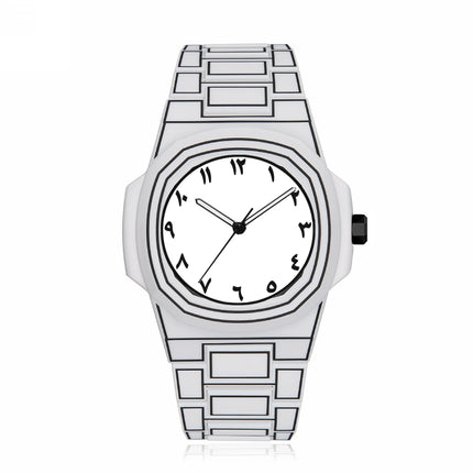 Top-quality luxurious men's sketch quartz watch with Arabic numeral display in 3D comic style