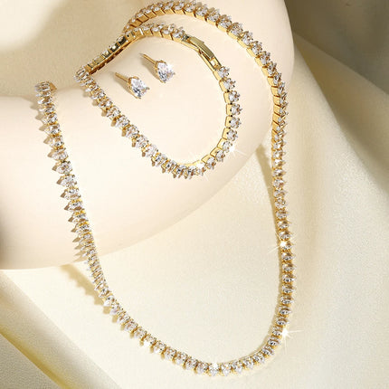 ZAKOL Luxury Water Drop Zirconia Jewelry Sets For Women Sparkling Necklace Earrings Bracelet Bridal Wedding Party Jewelry Sets