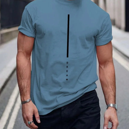 Summer men's casual sports loose oversized simple letter pattern printed round neck short sleeved T-shirt top