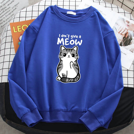 Simple Autumn Womens Sweatshirt I Don'T Give A Meow Funny Cat Cartoon Animalmale Print Hoody Fleece Pullovers Loose Warm Tops