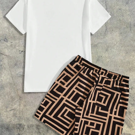 2026 Summer Men's Short-Sleeved Shorts Set with Bear Print Breathable Lightweight Casual Fashionable Outdoor Men's Clothing