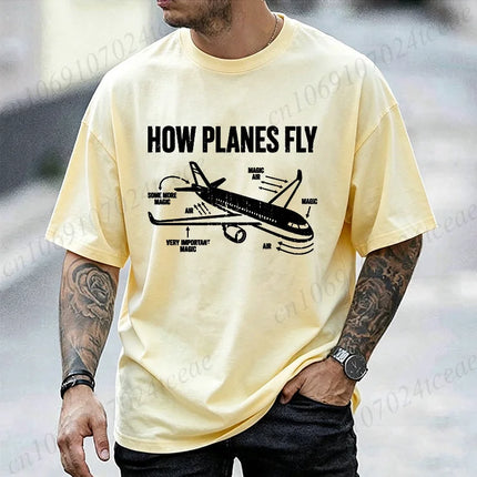 How Planes Fly Graphic Men T Shirts Aviation Pilot Gift O Neck Short Sleeve T-Shirts Streetwear Airplane Print Casual Tees Tops