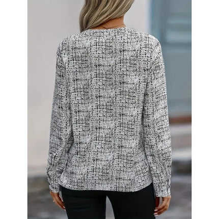 Plus Size 1XL-5XL New Women's Fashionable Printed V-neck Shirt Women Spring and Summer Long Sleeved Shirt