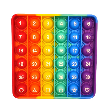 Letter A-Z Rainbow Square Fidget Toys Number Learning Teaching Tool Push Bubble Stress Relief Sensory Toys for Boys and Girls