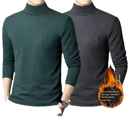 Thickened Inner Fleece-Lined Men's Polo/Turtle Neck Warm Long Sleeve Base Layer Top Autumn Winter Fashion Outwear T-Shirts