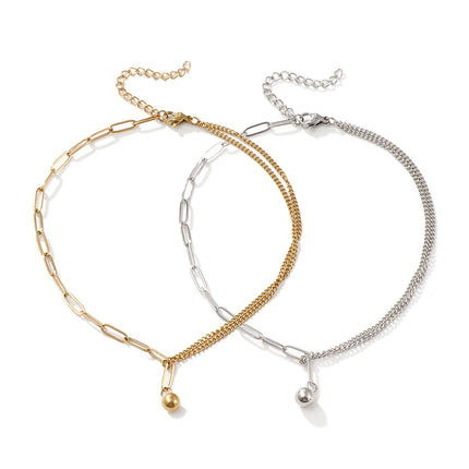 1 Piece Stylish Double Layer Anklet 304 Stainless Steel Paperclip Link Chain With Pendant Anklet Jewelry for Women  26cm long