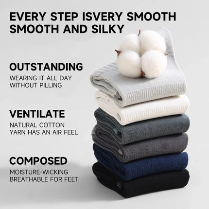 MiiOW 100% Pure Cotton Socks Men Business Dress Sock Anti Odor Crew Socks Antibacterial Breathable Sports Long Sock Black White
