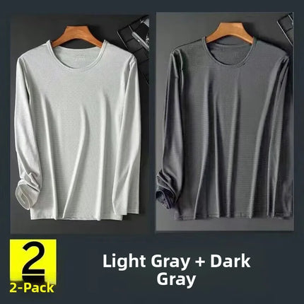 Ice Silk Long Sleeve T-Shirt Men's Summer Thin Mesh Breathable Sun Protection Quick Dry Outdoor Construction Base Shirt Air C...