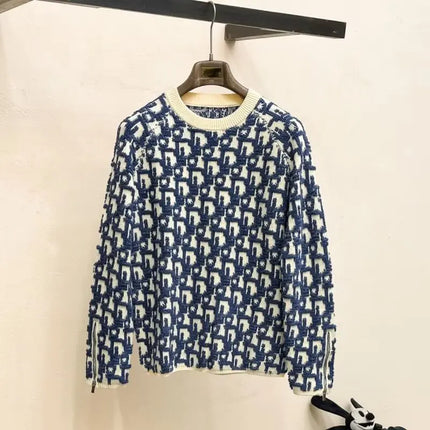 Knitted round Neck Sweater Letter Embroidery Zipper Style Color Block Casual Leisure Autumn Winter Fashion Streetwear for Youth