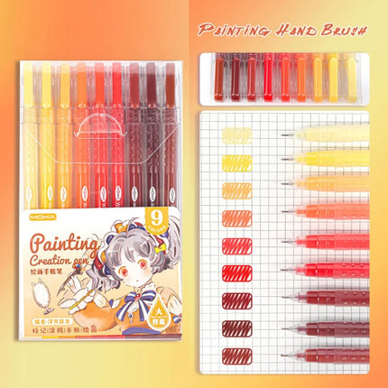 9-Colors Highlighter Set Watercolor Pen Scrapbook Marker Pen Drawing Painting Graffiti Colour Pen Art Stationery