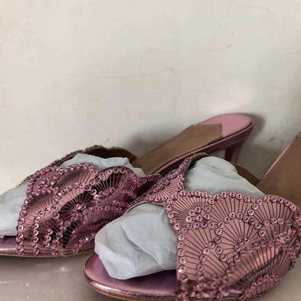 2026 French Sequin High-heeled Fashion Runway Show Single Strap, European and American Women's Sexy One-piece Buckle Sandals